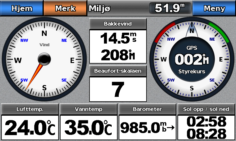 Miljømåleinstrumenter Vise miljømåleinstrumenter Velg Informasjon > Dashbord-måleinstrumenter > Miljø fra skjermbildet Hjem.