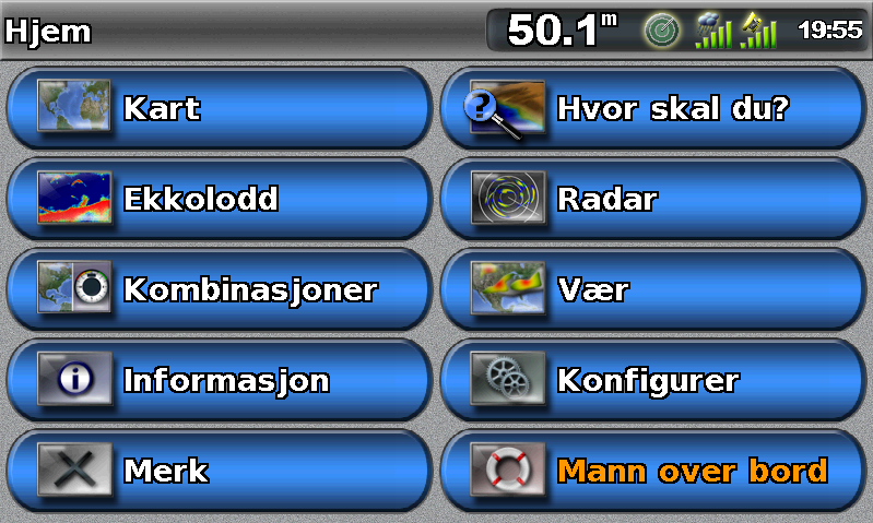 Komme i gang Vise systeminformasjon Du kan vise programvareversjonen, basiskartversjonen, ekstra kartinformasjon (hvis aktuelt), programvareversjonen for en eventuell Garmin-radar (hvis aktuelt) og