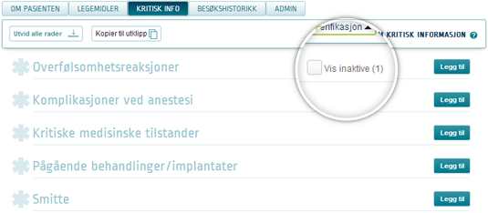 Aktivere eller kommentere på inaktiv informasjon Dersom man ønsker å reaktivere inaktiv informasjon, klikker man på «aktiver»-knappen på detaljpanelet.