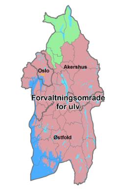 mars 2005 er forvaltningsområdet for ynglende ulv definert til områdene: Østfold, Oslo, Akershus med unntak av kommunene Hurdal, Eidsvoll, Nannestad, Gjerdrum og Nittedal øst for Nitelva, Hedmark med