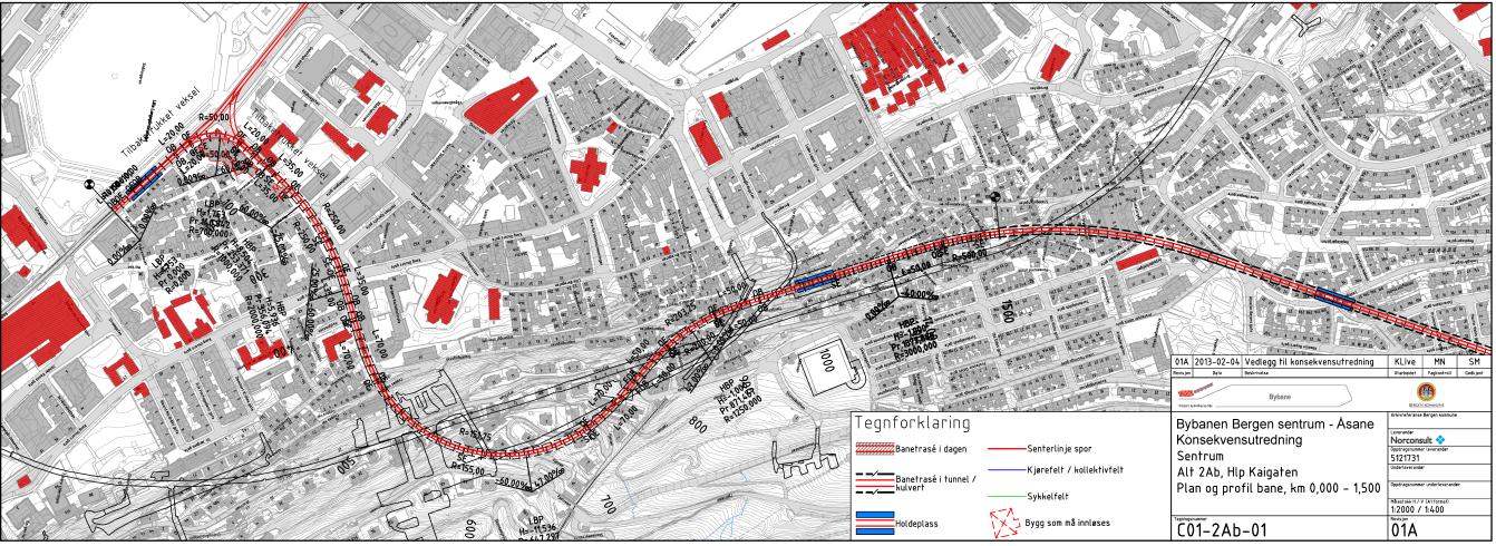 Alternativ 2Ab Alternativ 2Ab innebærer tunellinnslag i Peter Motzfeldtsgate. Imidlertid må tunellen gå i kulvert fra Peder Motzfeldtsgate gjennom Nygaten helt til begynnelsen av Heggebakken.