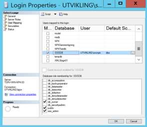 b. SSIS database rettigheter: 8.2 Installasjon av NPK Installasjonssteg: 1. Skift til den katalogen NPK installasjonspakken er pakket ut. 2. Kjør NPK installasjonsfilen «NPK.Setup.msi».