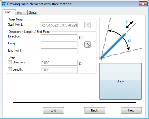 Line is defined either by a start point, direction and length or by a start and end point.