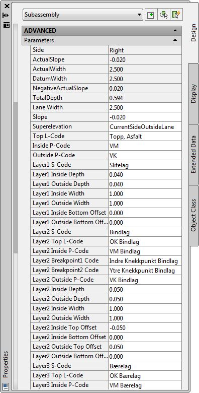 Layer1 Inside Depth: Lagtykkelse på innsiden Layer1 Outside Depth: Lagtykkelses på utsiden Layer1 Inside Width: indre avstand til overgangen mellom tykkelsene Layer1 Outside Width: tilsvarende ytre