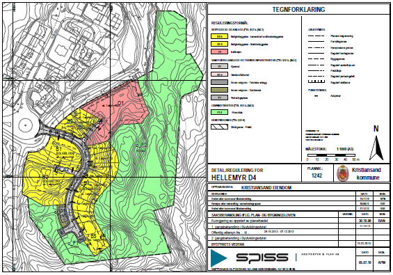 Vedlegg 1:: Reguleringsplan med kopi av bestemmelser Plan nr. 1242. Reguleringsbestemmelser for Detaljregulering Hellemyr D4. Datert: 27.04.2012 Sist revidert: 17.12.2012 1. Bebyggelse og anlegg (pbl.