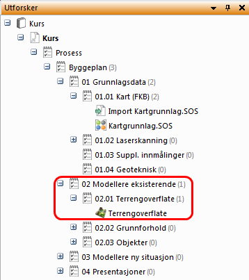 9. Pek på knappen for å sette i gang genereringen av terrengoverflaten. Alle valgte elementer blir med i trianguleringen.