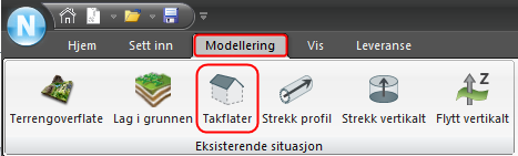 3. Pek på mappen Modellering og Takflater slik som vist nedenfor: 4. Fyll ut Navn: Modellering eksist. takflater slik som vist: 5.