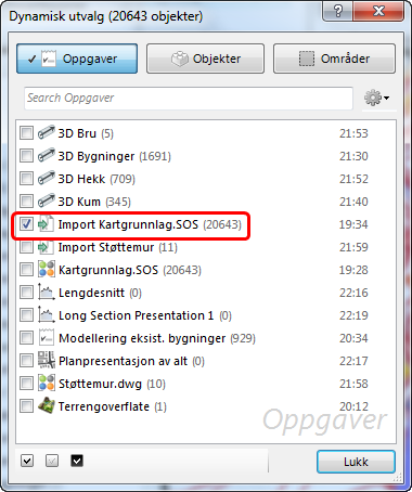Velg Import Kartgrunnlag.SOS og trykk på Lukk knappen.
