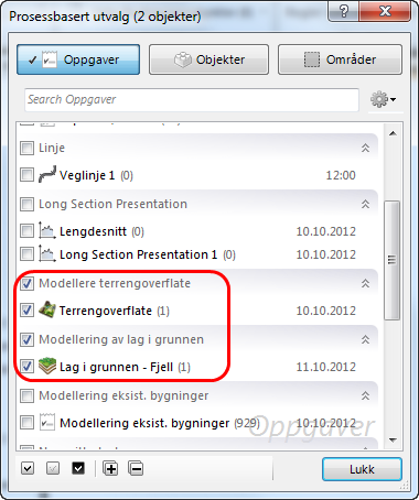 8. Tast inn ønsket navn f.eks. Vegmodell1 og velg /Byggeplan/03 Modellere ny situasjon/03.01 Veg/03.01 Primærveg under deloppgave slik som vist ovenfor. 9.