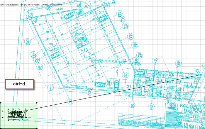 24 6. Åpner en ny worksheet med etasjenavn, og setter inn dwg med «place external drawing» på nullpunktet.