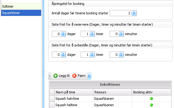 Flere enkelttimer i samme kategori. Vi har allerede lagt ut booking av Squash-banen i halvtimes økter.