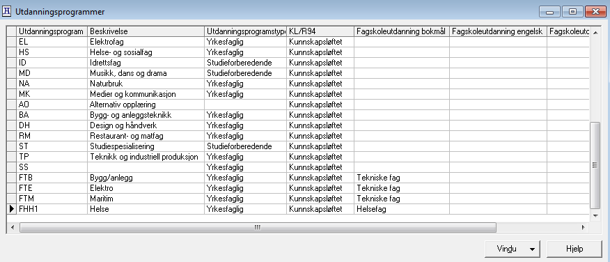 Sentrale tabeller: Utdanningsprogram fagretning (Gjøres av fylkesansvarlig) Sentral informasjon -> Grunndata