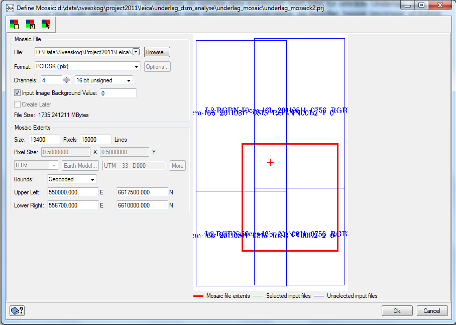 Analyse med ecognition Developer for Leica ADS80 og lidar data område Underlag. Vi velger å beskrive metodikken for analyse av optiske data kombinert med lidar for område Underlag.