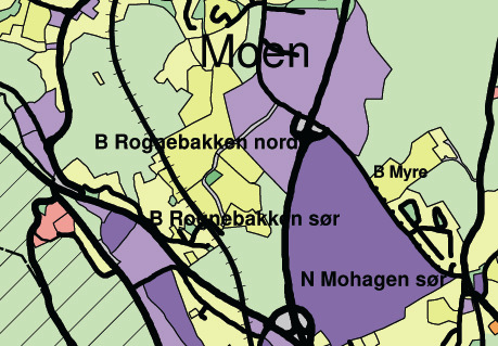 Kommuneplan-2010 Kartet viser høringsutkastet til den nye kommuneplanen for Gran kommune, datert 06.01.2010. Her er arealet for fremtidig boligbebyggelse utvidet, og ingen LNF-områder inngår i planområdet.