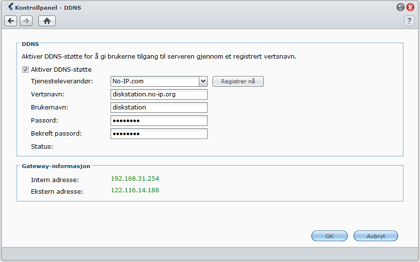 Gi USB Station 2 et DDNS-vertsnavnVertsnavn Du kan registrere et DDNS-vertsnavn (Dynamic Domain Name Server) for USB Station 2, noe som gjør at den kan kobles til overalt ved å angi vertsnavnet i