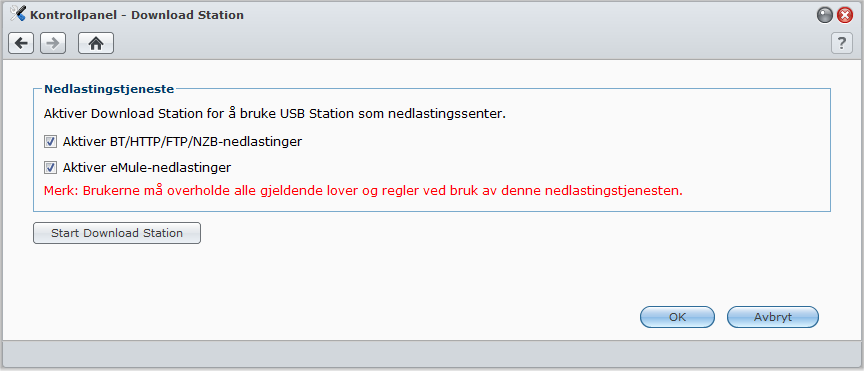 Kapittel Laste ned filer med Download Station Kapittel 11: 11 Download Station er et nettbasert nedlastingsprogram som gjør det mulig for deg å laste ned filer fra Internett til USB Station 2.