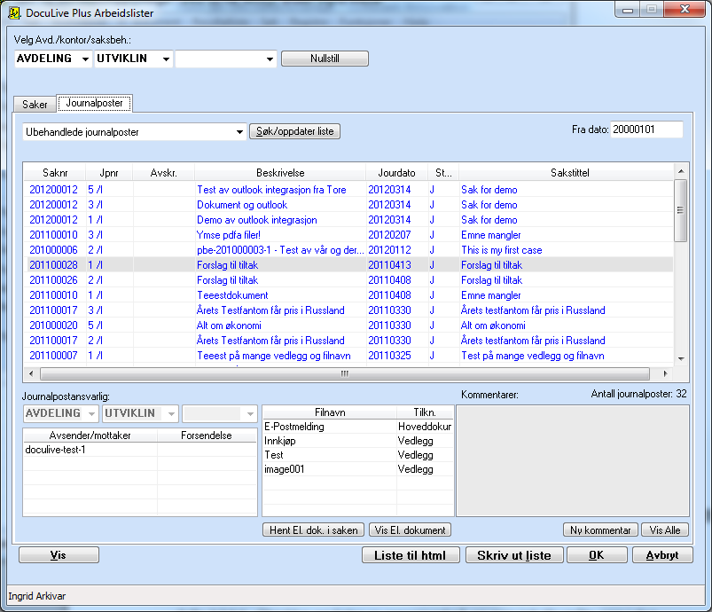 Importer e-post fra MS Outlook I versjon 7.0 A for DocuLive NOARK Plus ble det introdusert et nytt bilde til bruk for håndtering av e-postimport.