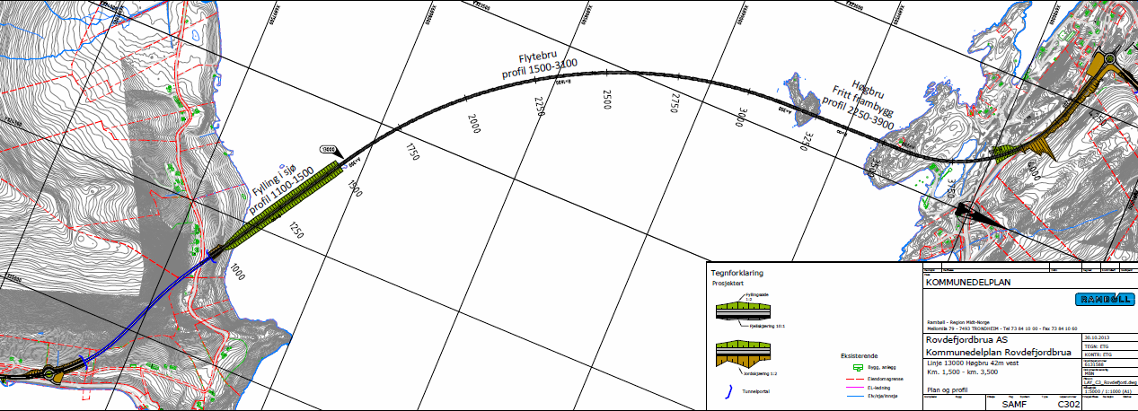 16 (85) PLANBESKRIVELSE OG KONSEKVENSUTREDNING 5.2.3 Alternativ 3 Alternativ 3 er flytebru kombinert med høgbru med seilingshøyde på 42 meter i vestgående retning. Samme trase som alternativ 2.