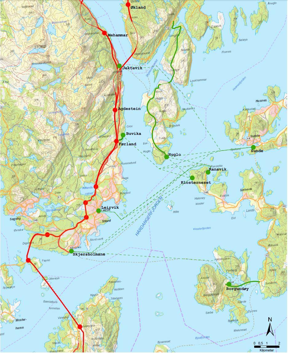 Kvinnherad Kvinnherad har tre koplingar mot E39. I studien er det ferjesamband mellom Stord og Kvinnherad som har vore gitt mest merksemd.