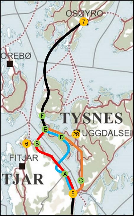 Reisetider i vegsystemet Dagens E39 går gjennom studieområdet frå Bergen til Aksdal i Rogaland. Frå Bergen går vegen til Os og med ferjesamband frå Halhjem til Sandvikvåg.