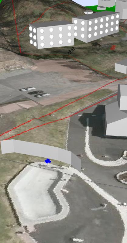 537362_Støyvurdering_Skolebakken 22 Vurdering av skjermingstiltak viser at ved å etablere skjerm like ved eiendomsgrense vil være lite effektiv mot støy i 2. og 3. etasje.