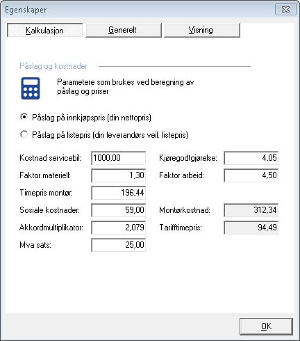 Egenskaper Når du velger Egenskaper får du opp et skjermbilde hvor du kan definere alternativer for ELtilbud. Skjermbildet er gruppert i sidefaner.