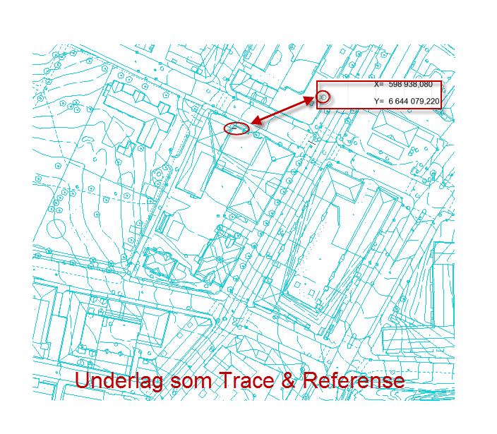 Geografisk plassering av byggene (Georeferering) For og plasser byggene geografisk på kart underlaget, lagger jeg inn DWG-kart som underlag, ved å legge til DWG-filen som Xref.