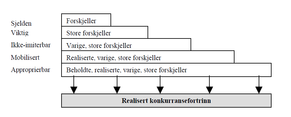 Figur 7: SVIMA- trappen (Jakobsen og Lien 2001). Sjelden; Dersom konkurrentene ikke besitter den samme ressursen i mengde eller kvalitet, er ressursen sjelden.