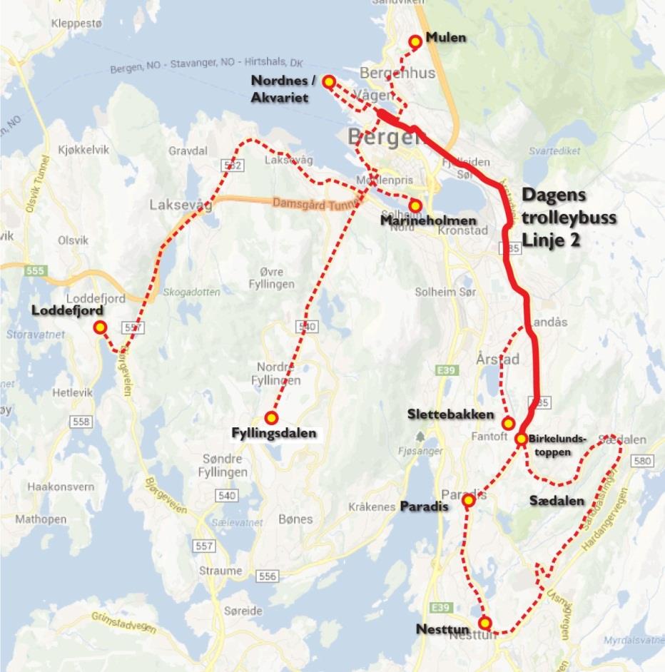 infrastruktur. En foreløpig vurdering av mulige forlengelser av trolleybussnettet er vist i figuren under.