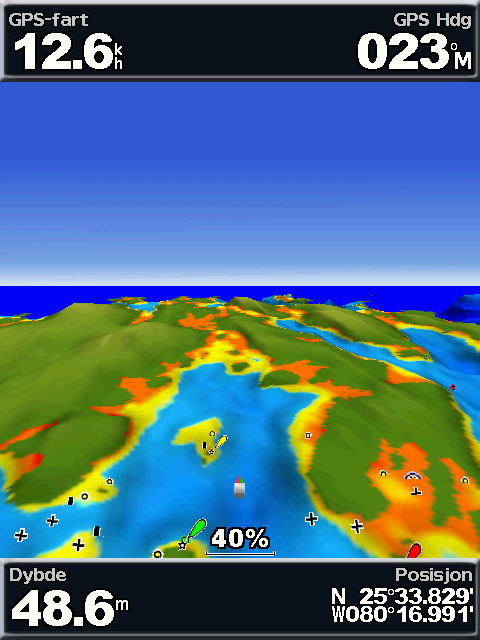 Bruke kart Slik kan du vise detaljer om navigasjonshjelpemidler, f.eks. sjømerker, fyr og hindringer: 1. Bruk vippebryteren til å peke på bøyen.