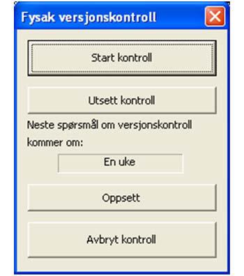 2.2: Innstillinger i FYSAK 2.2.1: Versjonskontroll og filoppsett Versjonskontroll Når programmet er installert må en laste ned oppdateringer av FYSAK og SOSI-Kontroll.