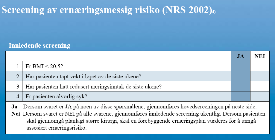 Hvordan vurdere ernæringsmessig risiko (1)?