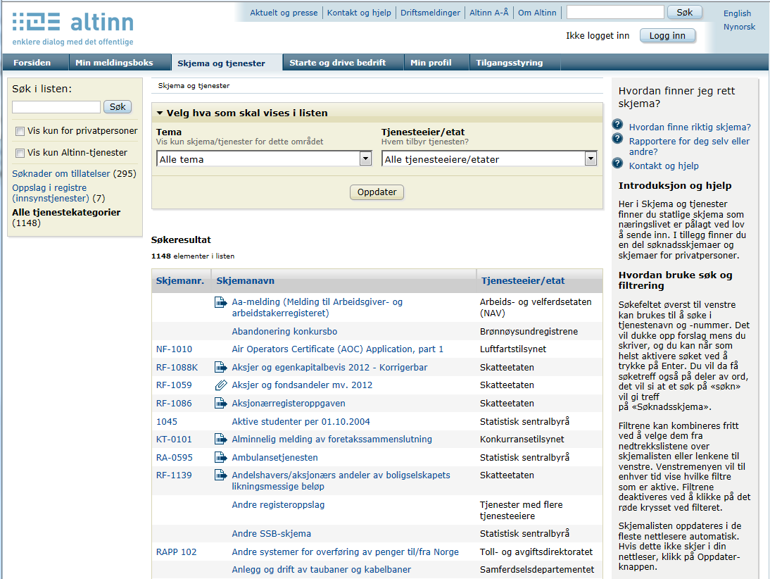 Gyldig innloggingstid i Altinn er 8 timer. Dersom du er inaktiv (eller er/jobber på samme side, f.eks. ) i mer enn 30 minutter logges du automatisk ut. 3.1.