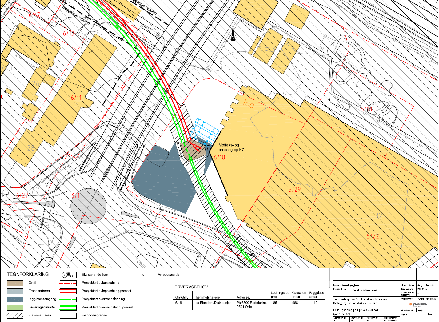 Omlegging av Ladebekken kulvert Det er inngått avtale mellom Trondheim kommune og ICA Eiendom Norge AS i forbindelse med omlegging av Ladebekken kulvert (over gnr 6 bnr 18).