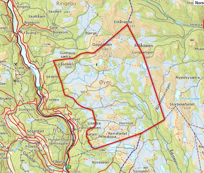 Eiendom og eierforhold Oversikt over hva som søkes endret H2, renovasjonsområdet og skiløyper.