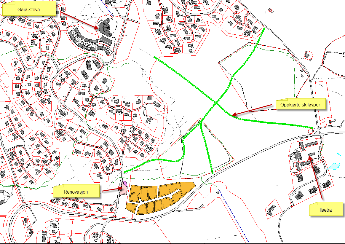 Planarbeidet innenbærer regulering av hytteområdet H2, etablert renovasjonsområde med mindre utvidelse, samt skiløypetnettet nord for Hunderseterveien som vist med