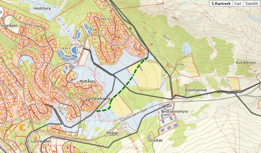 Skiløypeforbindelse mellom Lunnstadmyrvegen i vest Hundersetervegen i sør, Nysetervegen i øst og Gaiastova i nord blir regulert som etablert. Kartet nedenfor viser oppkjørte løyper (grå linjer).