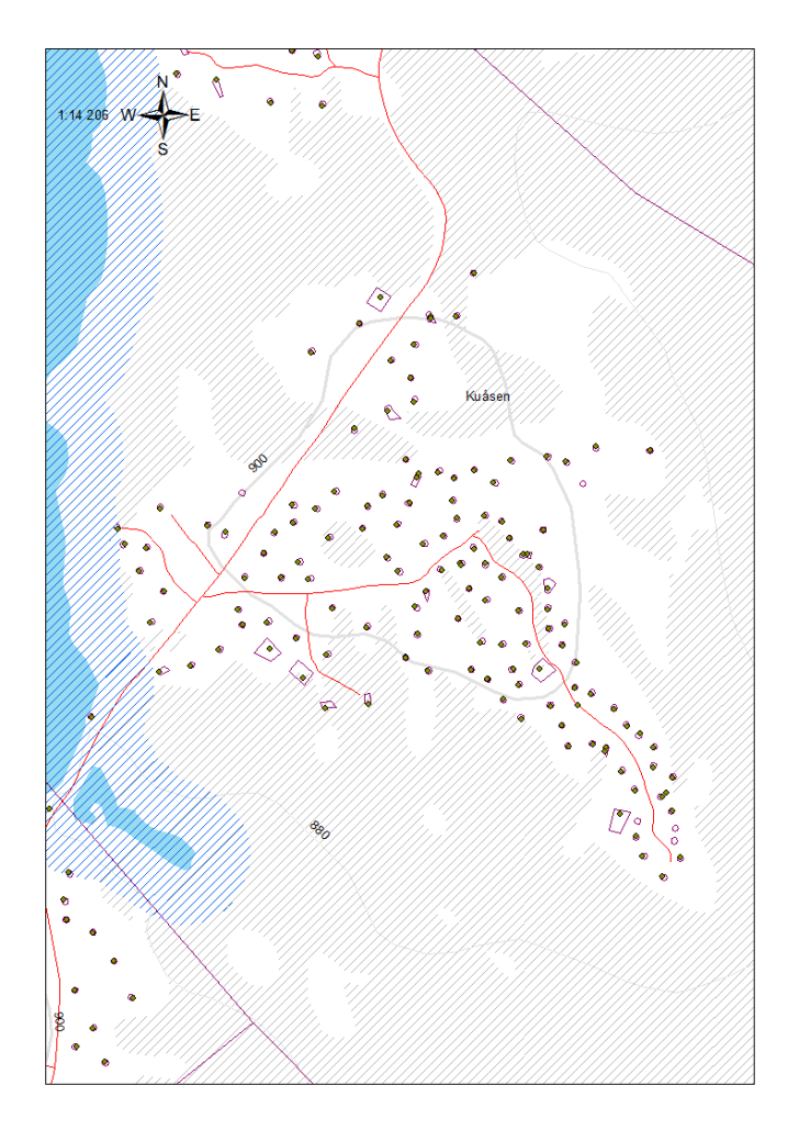 8.2.1 Fortetting og feltutvidelse Kuåsen På Kuåsen er det i dag 146 registrerte fritidsbygg, og i tillegg 5 registrerte punktfester som ikke er bebygd.