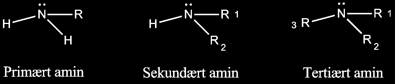 2. Teori 2.1. Aminer Aminer er organiske forbindelser som inneholder ett basisk nitrogenatom. Dette nitrogenatomet har et ledig elektronpar (lone pair).