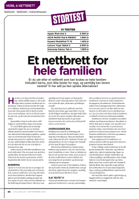 Et nettbrett for hele familien Lyd & Bilde, 03.09.2015 Peter Gotschalk Side 46-47 Publisert på trykk.