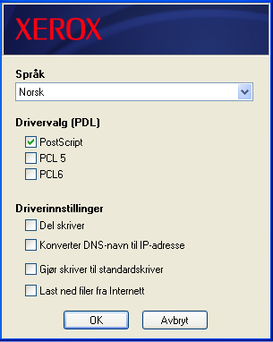 6 Klikk på Alternativer hvis du ønsker å konfigurere noen av følgende innstillinger: Illustrasjon 2-2: Driveralternativer Språk brukes til å velge språket i installasjonsprogrammet.