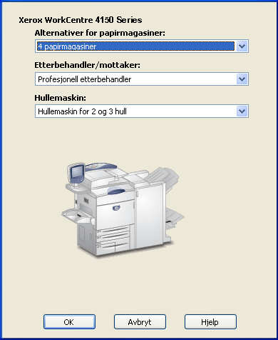 4 Klikk på Installerbare alternativer, og velg tilleggsutstyret som er tilgjengelig på Xerox-systemet.