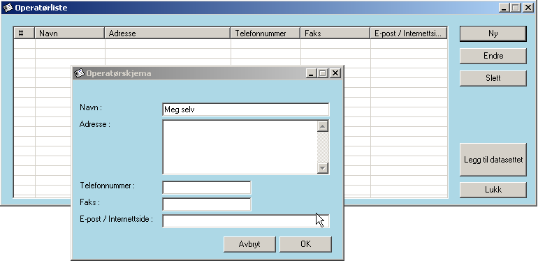 1.4 Lagre operatørinformasjon Du kan legge inn informasjon om deg selv også for å få den