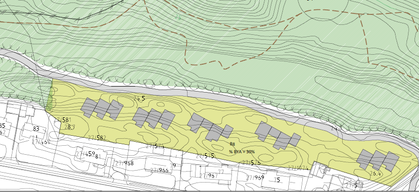 Hydrologi og overvannvurderinger for Knapstadmarka 14 Figur 7: Utsnitt med innslag av vannelementer i område for lek/rekrasjon. 3.4.2 Knapstadmarka øst Figur 8 viser aktuell bebyggelse for Knapstadmarka øst.