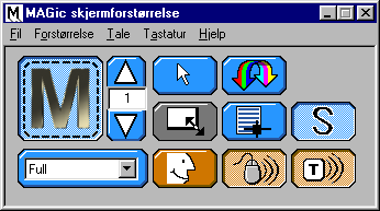 3.Brukergrensesnitt MAGic s brukergrensesnittet inneholder alt du trenger for å tilpasse forstørrelsen og talen for dine behov. Brukergrensesnittet åpnes automatisk når du starter MAGic.