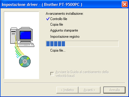 Fare clic sul pulsante corrispondente al 4 Driver. Selezionare la porta alla quale la 7 PT-9500PC verrà collegata, quindi fare clic su [Avanti]. Comparirà la finestra di dialogo Impostazione driver.