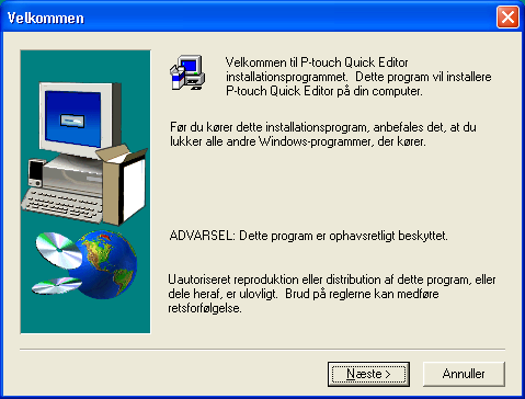 Kun installation af P-touch Quick Editor 4 Klik på knappen for P-touch Quick Editor. Installer P-touch Quick Editor for at designe labels med enkle funktioner.