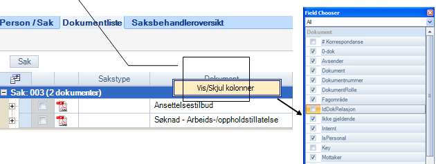 Eksempel: Dokument 01 i listen under er hoveddokument, dokument 01-01 er et vedlegg 3.3.2.