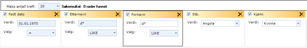 5.1.2 Søk etter person i Utlendingsdatabasen ved registrering av ny søknad Trinn 2: Legg inn informasjon fra dokumentet: a) DUF-nr: Fyll inn DUF-nr hvis dette er oppført i dokumentet.