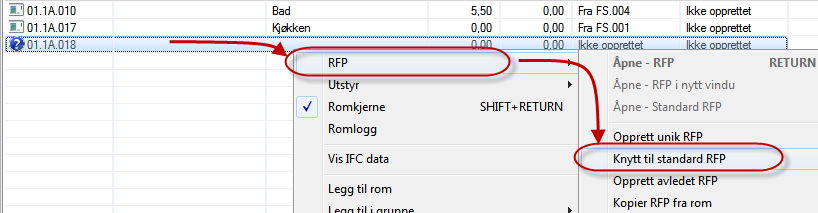 Her er da listen over standardrom som jeg har laget, siden man skulle legge til kvadratmeteren til rommene så jeg det som nødvendig å legge til alle de forskjellige størrelsene av rommene.